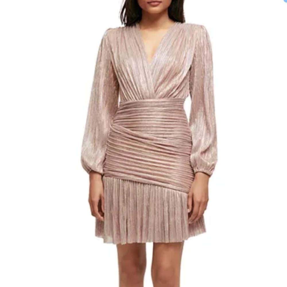 Maje- NWT Pale Pink Runnylo Pleated Longsleeve Mini Cocktail Dress